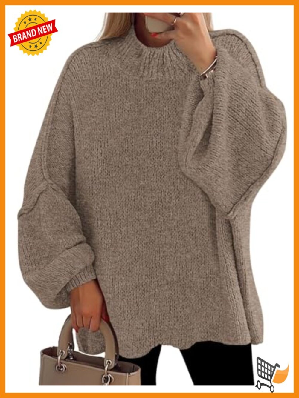 Womens Chunky Knit Mock Neck Oversized Pullover Sweater Tunic